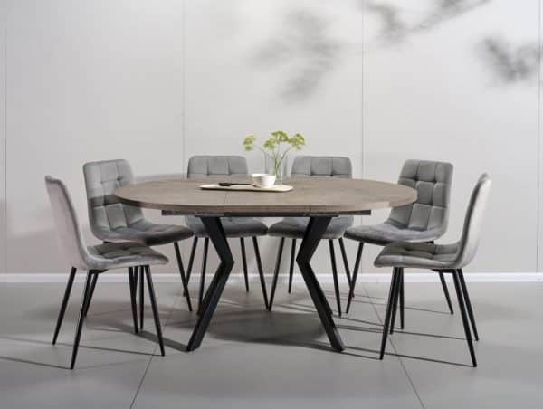 פינת אוכל עגולה נפתחת דמוי בטון דגם אלמוס + 6 כסאות - 8 סועדים