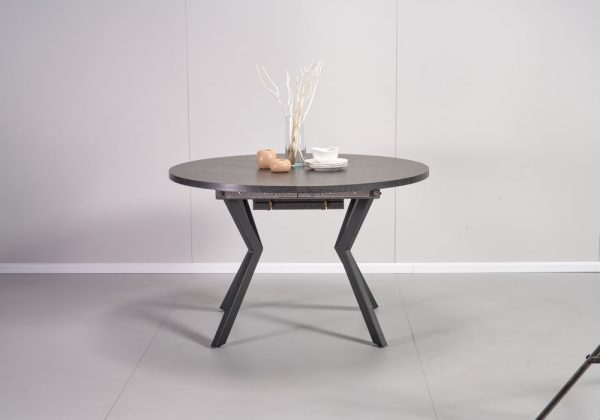 שולחן אוכל עגול נפתח דמוי שיש שחור דגם אלמוס - 8 סועדים