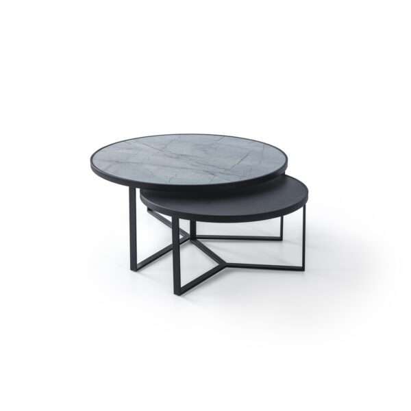 סט שולחנות דמוי שיש אפור מבריק+ אלון שחור - דגם טיאגו