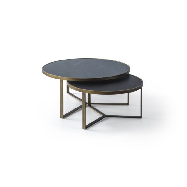 סט שולחנות לסלון דמוי שיש שחור מבריק + אלון שחור - דגם טיאגו