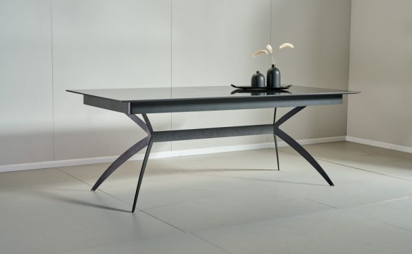 שולחן אוכל מלבני דמוי שיש שחור מבריק דגם קונקורד - 14 סועדים