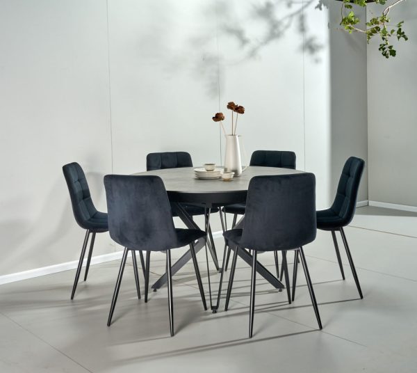 פינת אוכל עגולה נפתחת דמוי בטון דגם רפאלו + 6 כסאות - 10 סועדים