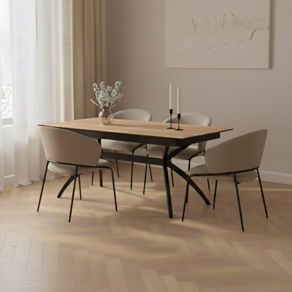 פינת אוכל מלבנית דמוי עץ טבעי דגם קונקורד + 6 כסאות דגם סנדרין - 14 סועדים