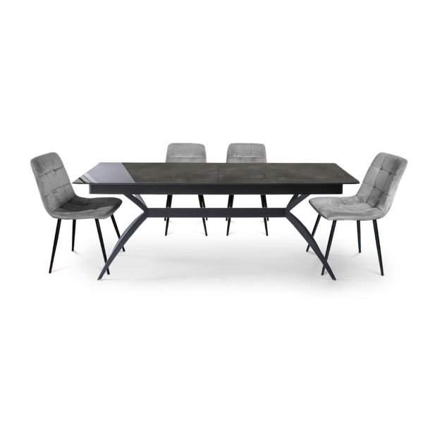 פינת אוכל מלבנית דמוי שיש אפור מבריק דגם קונקורד + 6 כסאות - 14 סועדים