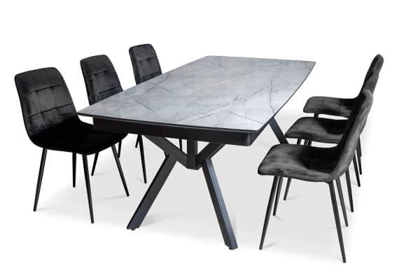 פינת אוכל מלבנית דמוי שיש אפור מוזהב דגם אייקון + 6 כסאות - 14 סועדים