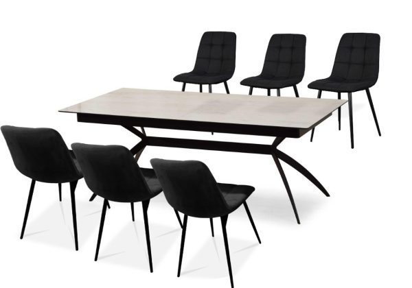 פינת אוכל מלבנית שיש לבן מבריק דגם קונקורד + 6 כסאות - 14 סועדים