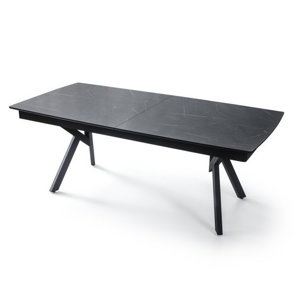 שולחן אוכל מלבני דמוי שיש שחור מבריק דגם אייקון - 14 סועדים