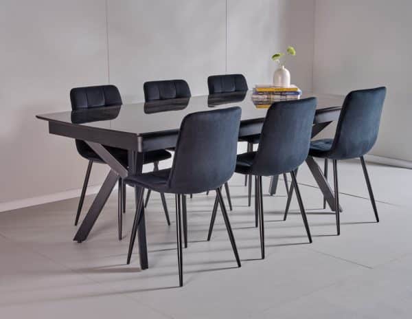 פינת אוכל מלבנית דמוי שיש שחור מבריק דגם אייקון + 6 כסאות - 14 סועדים