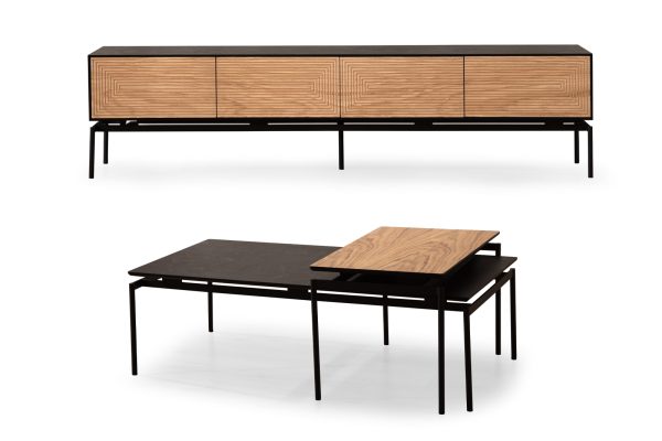 סט מזנון ושולחן אלון טבעי+שחור דגם מונקו