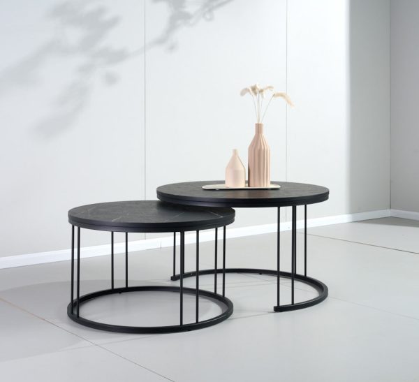 סט שולחנות סלון דמוי שיש שחור דגם קאפלו