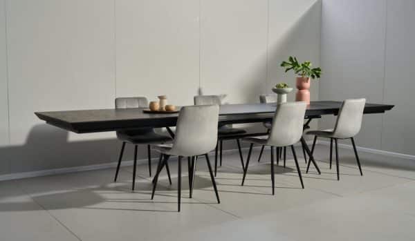 פינת אוכל מלבנית דגם לארגו דמוי שיש שחור + 6 כסאות - 18 סועדים