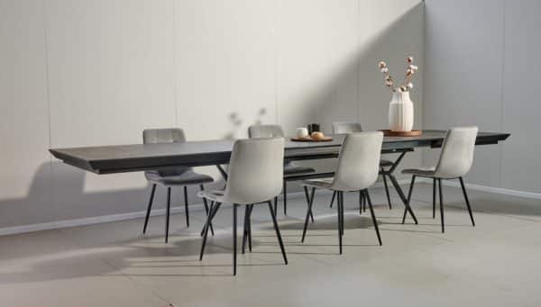 פינת אוכל מלבנית דגם לארגו דמוי שיש אפור + 6 כסאות - 18 סועדים