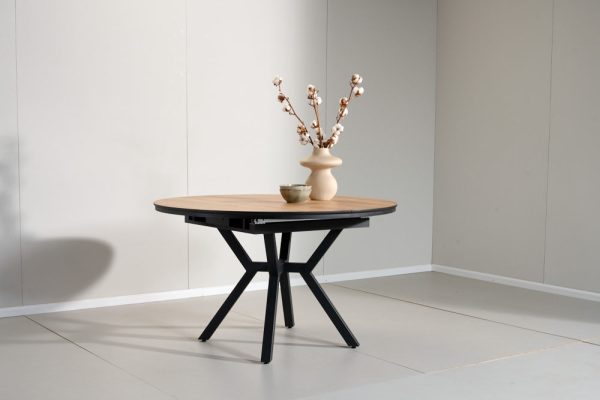 שולחן אוכל עגול נפתח דמוי עץ טבעי דגם לונגו - 10 סועדים