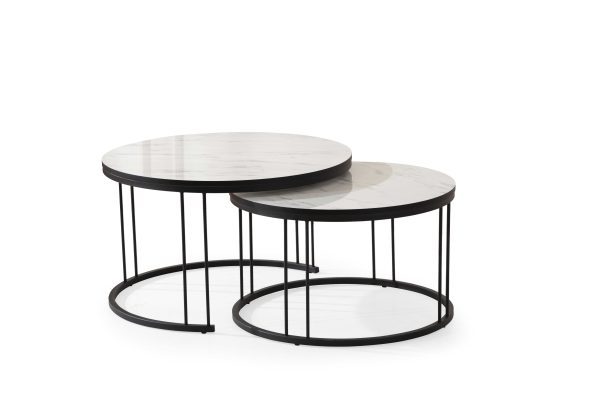 סט שולחנות סלון דמוי שיש לבן מבריק דגם קאפלו