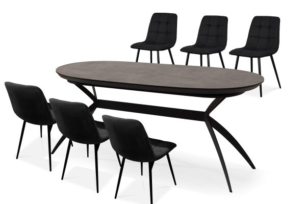 פינת אוכל אובלית דגם סורינו דמוי בטון + 6 כסאות - 14 סועדים