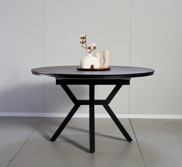 שולחן אוכל עגול נפתח דמוי שיש אפור דגם לונגו - 10 סועדים