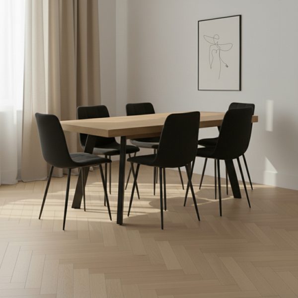 פינת אוכל מלבנית דמוי עץ טבעי דגם אבניו + 6 כסאות - 10 סועדים