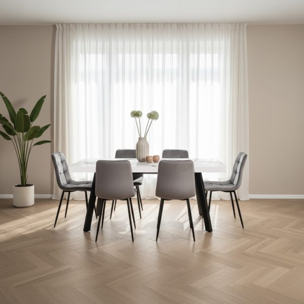 פינת אוכל מלבנית דמוי שיש לבן דגם אבניו + 6 כסאות - 10 סועדים