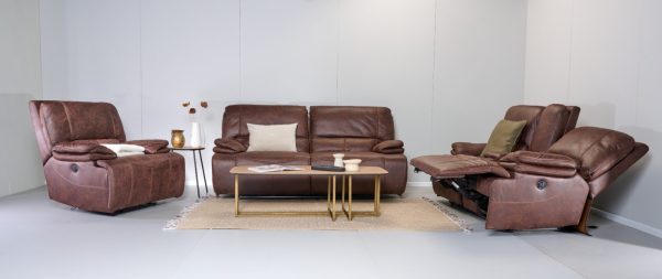 מערכת ישיבה 3+2+1 עם ריקליינרים חשמליים דגם סלאזור בבד חום