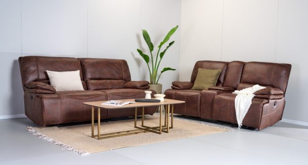 מערכת ישיבה 3+2 עם ריקליינרים חשמליים דגם סלאזור בבד חום