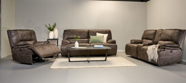 מערכת ישיבה 3+2+1 עם ריקליינרים חשמליים דגם סלאזור באפור כהה