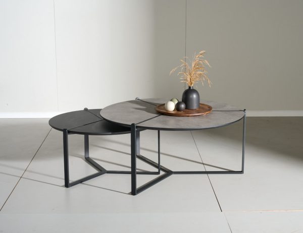 סט שולחנות סלון דמוי בטון + שחור - דגם לקסוס