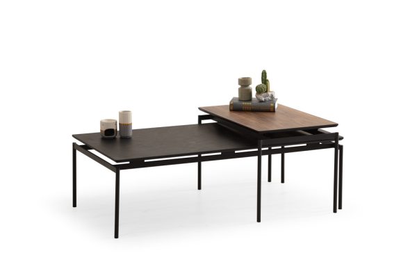 סט שולחנות מעוצב לסלון דמוי אגוז אמריקאי דגם מונקו