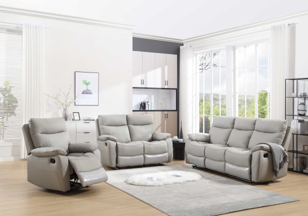 מערכת ישיבה עם ריקליינרים 3+2+1 דגם פיטארו בדמוי עור אפור בהיר