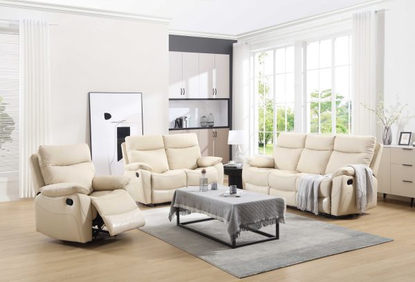 מערכת ישיבה עם ריקליינרים 3+2+1 דגם פיטארו בדמוי עור בז'