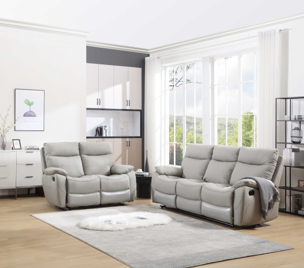 מערכת ישיבה דגם פיטארו עם ריקליינרים 3+2 בדמוי עור אפור בהיר