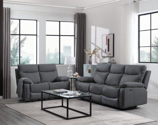 מערכת ישיבה 3+2 עם ריקליינרים חשמליים דגם איקארו דמוי עור אפור כהה