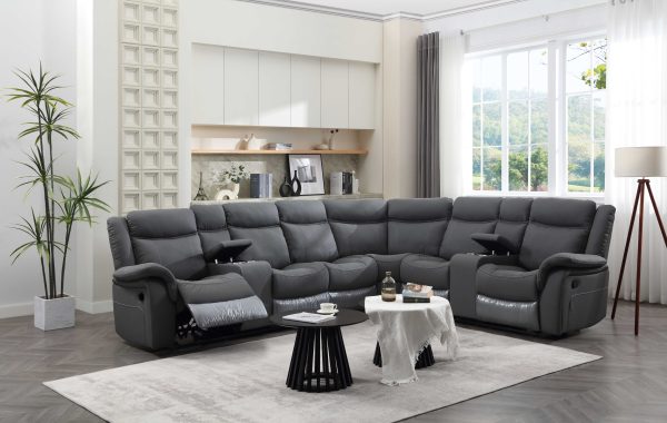 סלון פינתי מודולרי עם ריקליינרים דגם סינימה דמוי עור בשלושה צבעים