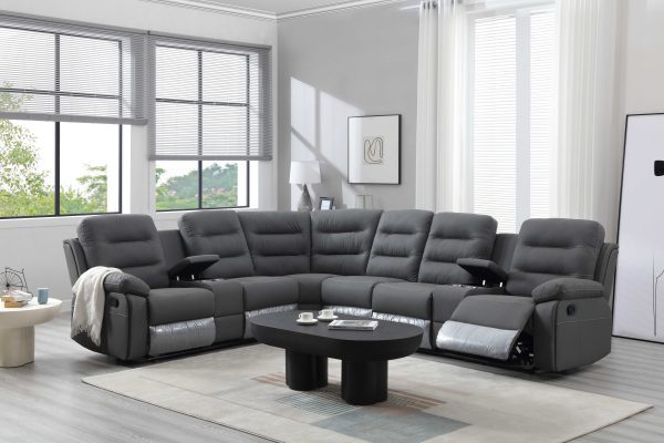 סלון פינתי מודולרי עם ריקליינרים דגם קולין דמוי עור בשלושה צבעים