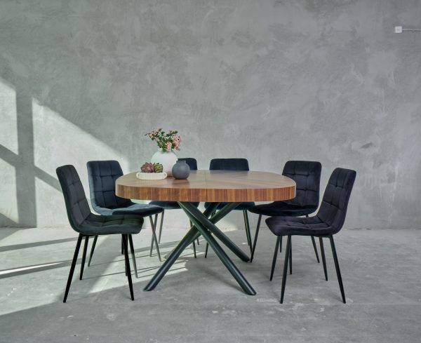 פינת אוכל מרובעת נפתחת אגוז אמריקאי דגם סקלו + 6 כסאות - 12 סועדים