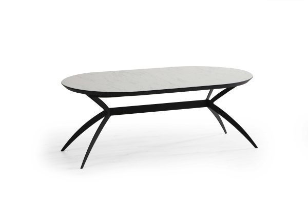 שולחן אוכל אובלי דגם סורינו דמוי שיש לבן מבריק - 14 סועדים