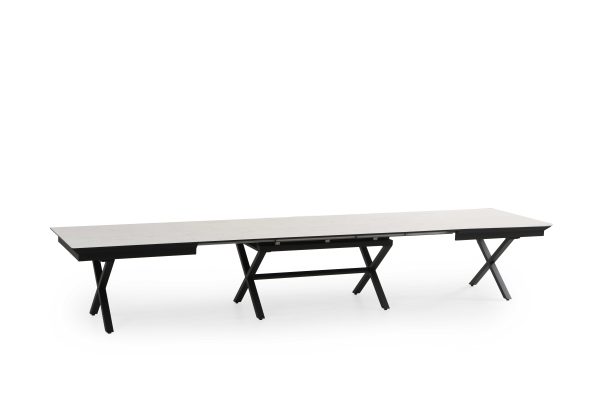 שולחן אוכל דמוי שיש לבן מבריק נפתח ל-5 מטר דגם גאינט - 24 סועדים