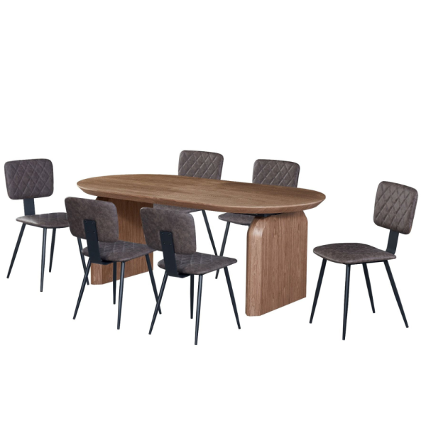 פינת אוכל אובלית נפתחת דגם טומסו + 6 כיסאות  - אגוז אמריקאי