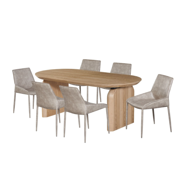 פינת אוכל אובלית נפתחת דגם טומסו+ 6 כיסאות - אלון טבעי